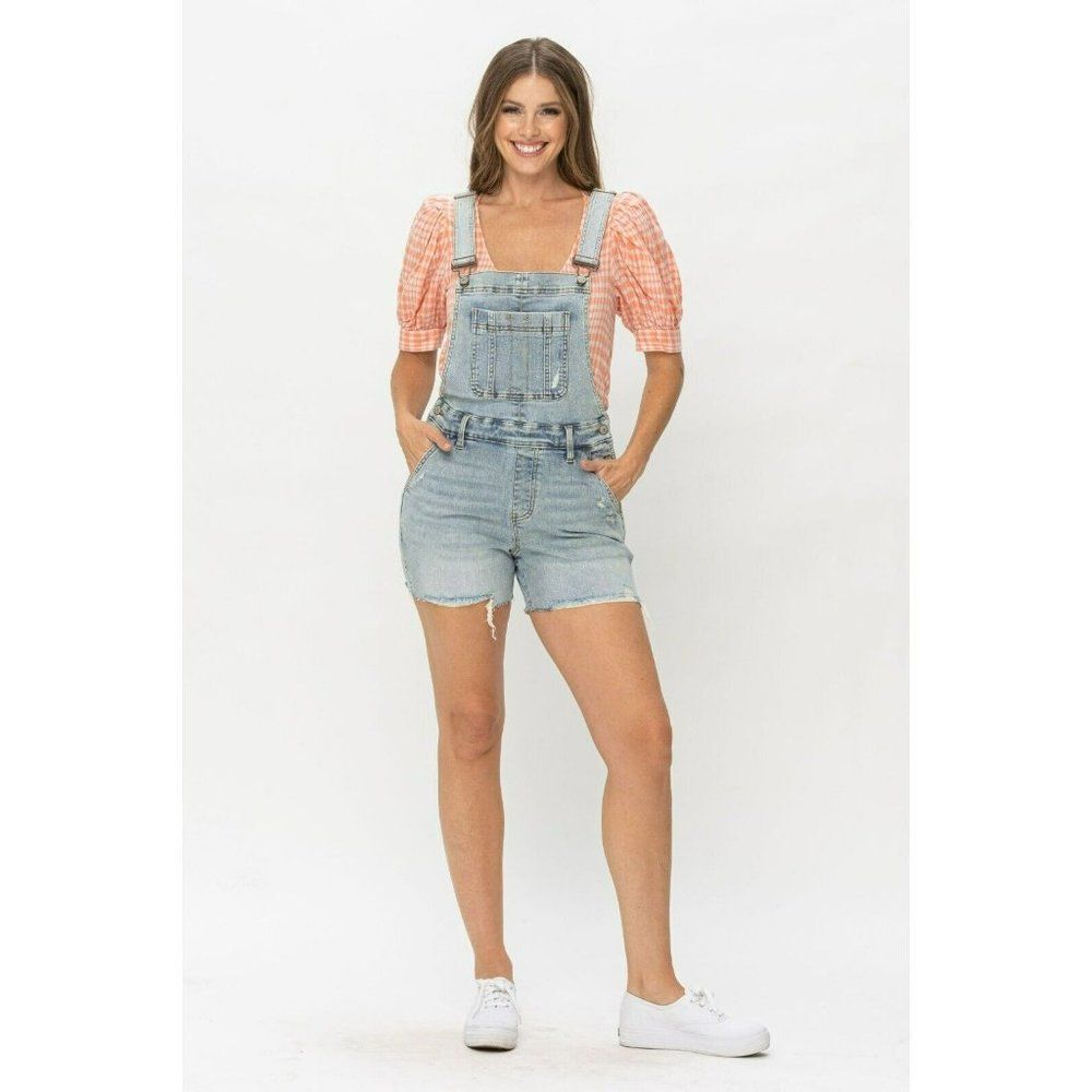 Judy Blue The Daisy Distressed Denim Overall Shorts S-XL New 15210 - Picture 13 of 13